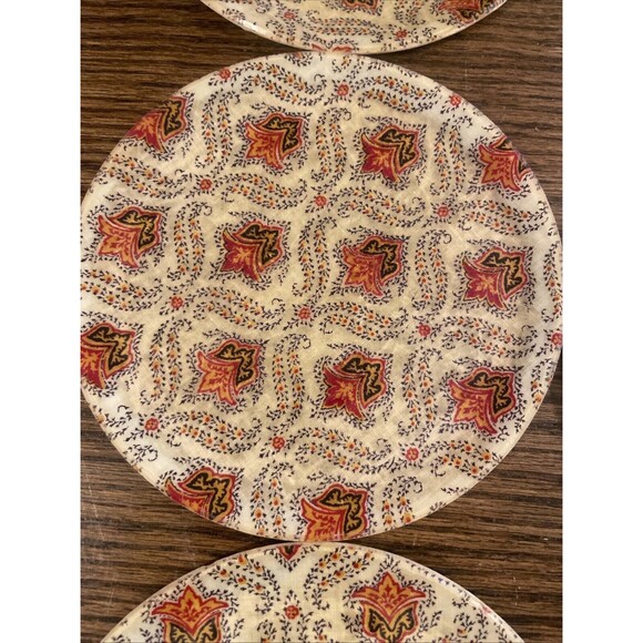 6 Vtg Fiberglass Round Appetizer Plate Tray - Boho MCM Floral - Picture 4 of 7